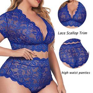 Avidlove | Intimates & Sleepwear | Womens Blue Plus Size Lace Floral Allover Bra High Waist